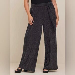 Torrid belted black with metallic gold and silver stripes pants size 3